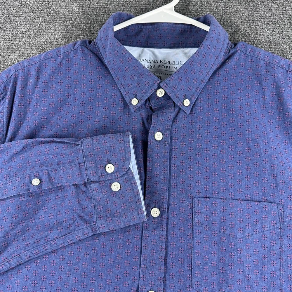 Banana Republic Button Down Mens XL Extra Large Blue Grant Slim Fit Luxe Poplin